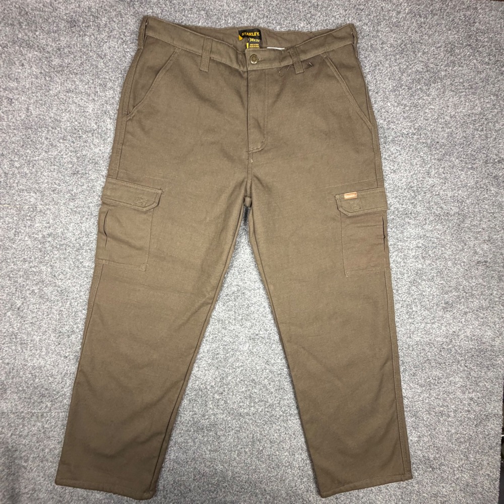 Stanley Mens Fleece Lined Cargo Work‎ Pants Brown Canvas 34x32 Utility Insulated